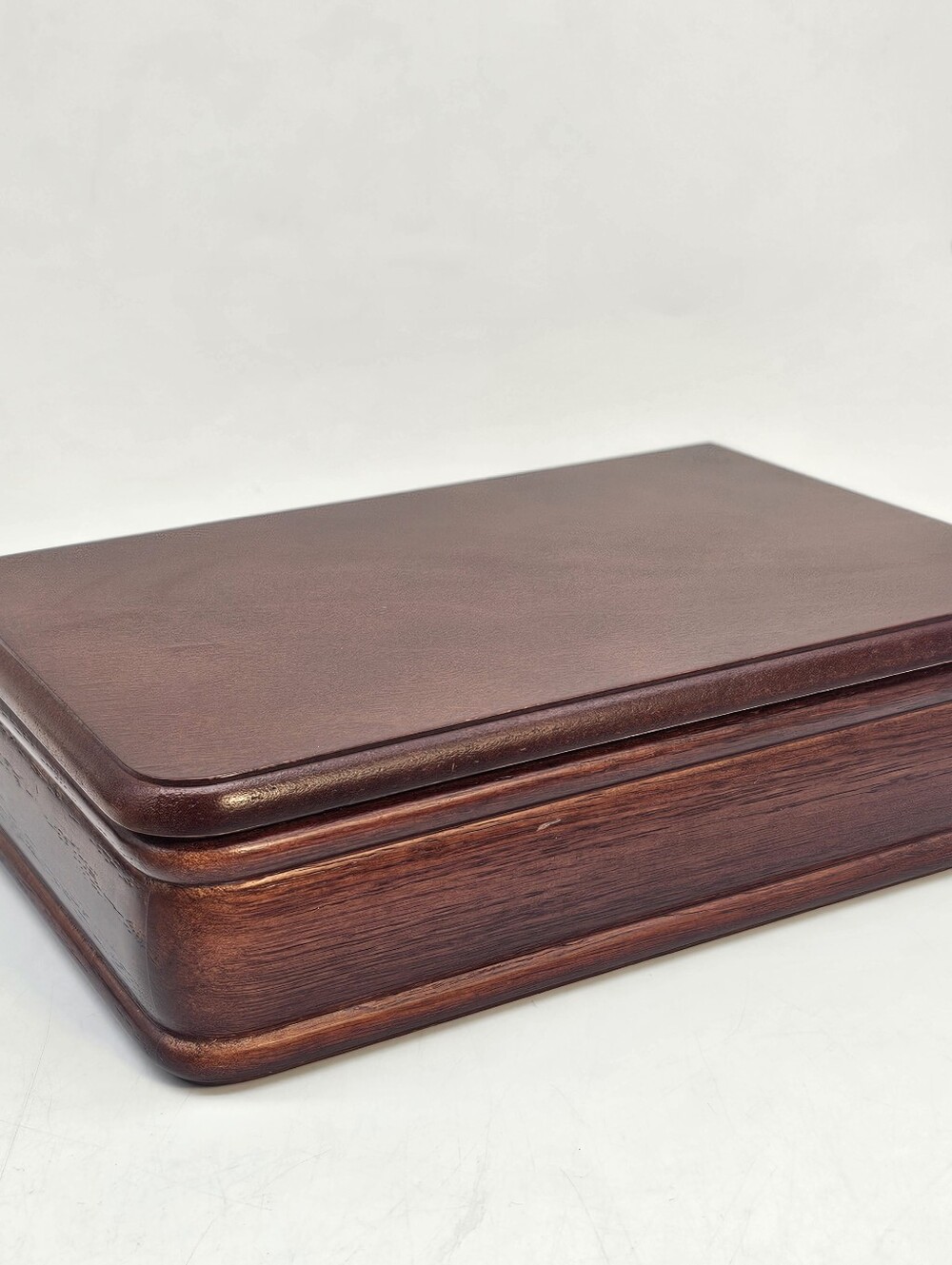 Vintage Wooden Jewelry Box Dark Mahogany Mens Case/Book Style Three Compartment